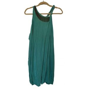 green silky jersey dress with metal fringe neck